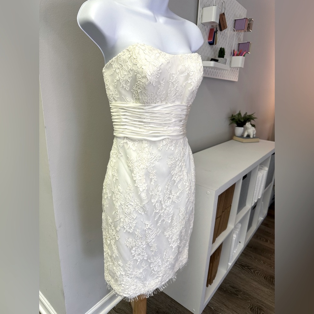 NWT Mori Lee by Madeline Gardner Cream Lace Strapless Short Bridal Dress Size 2